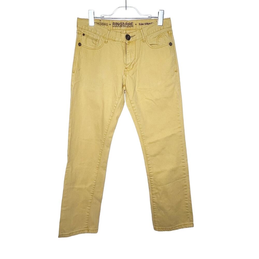 RING OF FIRE Slim Straight Denim Jeans 5-Pockets Mid-Rise Cotton Yellow 31X30